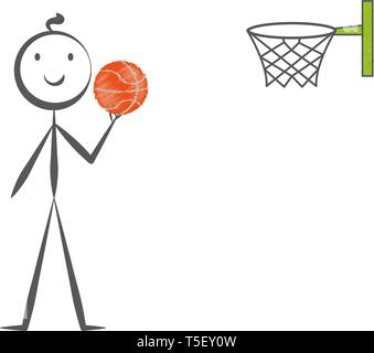 Stick Figure Boy with Basketball Embroidery Design