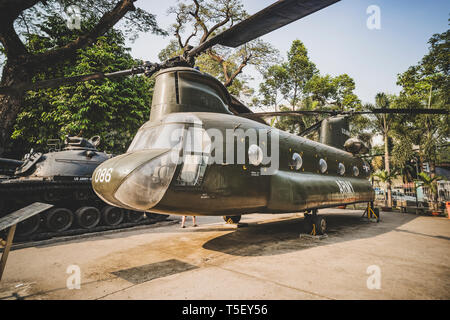 American helicopter at the War Remnants Museum, a war museum in District 3 in Ho Chi Minh City Stock Photo