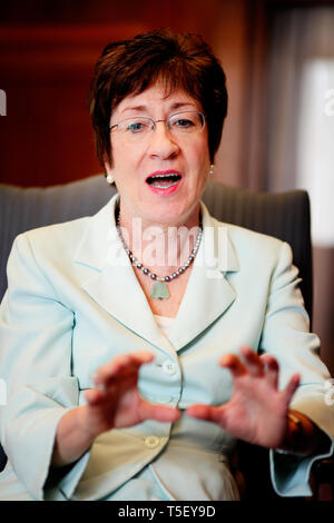 US Senator Susan Collins ( Maine - R) is critical to fellow Republicans that claim the possible default of the US economy will not bring consequenses. Stock Photo