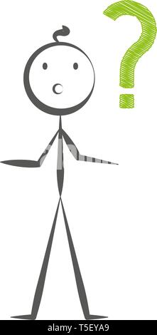 Stickman and question mark hand drawn vector illustration in cartoon style. Stock Vector