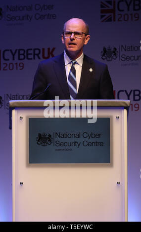 Jeremy Fleming, Director of GCHQ, gives a keynote speech at the National Cyber Security Centre (NCSC) annual conference CYBERUK, held at the Scottish Exhibition Centre, Glasgow. Stock Photo