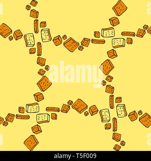 Hand drawn seamless pattern of cookies products. Baked goods background. Stock Vector