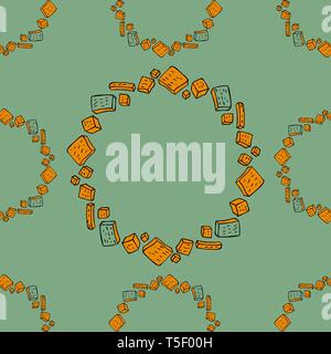 Hand drawn seamless pattern of cookies products. Baked goods background. Stock Vector