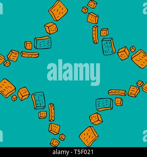 Hand drawn seamless pattern of cookies products. Baked goods background. Stock Vector