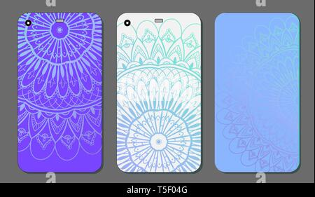 Phone case mandala design set. Vintage decorative elements. Hand drawn background. Islam, Arabic, Indian, ottoman motifs Stock Vector
