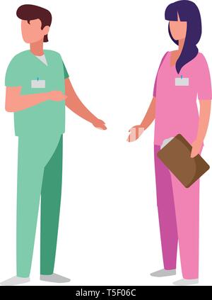 couple medicine workers with uniform characters vector illustration design Stock Vector
