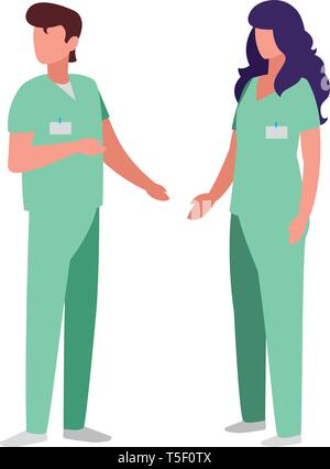 couple medicine workers with uniform characters vector illustration design Stock Vector