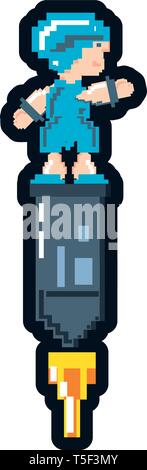 video game avatar in rocket pixelated vector illustration design Stock Vector