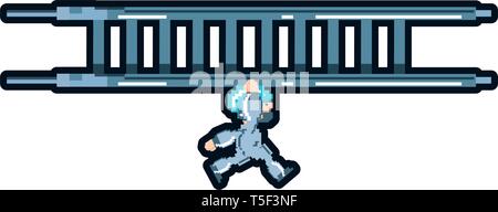 video game avatar pixelated in stairs vector illustration design Stock Vector
