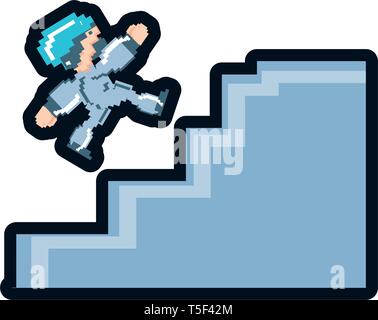 video game avatar pixelated in stairs vector illustration design Stock Vector