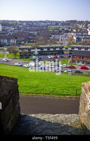Looking down on the Bogside area into the densly populated mainly Catholic area of Free Derry from the Londonderry city walls Stock Photo