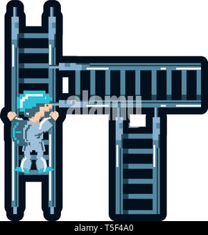video game avatar pixelated in stairs vector illustration design Stock Vector