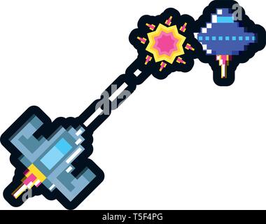 video game pixelated spaceships and alien vector illustration design ...