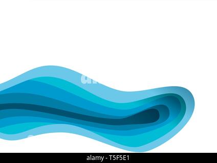 Vector design abstract background with blue paper cut waves. Stock Vector