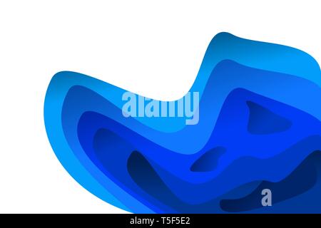 Vector design abstract background with blue paper cut waves. Stock Vector