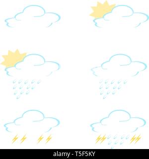 Set Weather forecast icons on white background Stock Vector