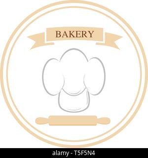 Bakery logo Chef's hat and wooden rolling pin on White background vector. Stock Vector