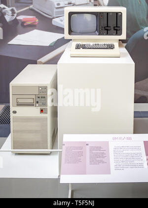 TERRASSA, SPAIN-MARCH 19, 2019: 1988 IBM AS/400 Minicomputer System in the National Museum of Science and Technology of Catalonia Stock Photo