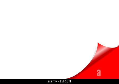 curve of the white paper, close-up isolated on a red background. vector. Copy Space Stock Vector
