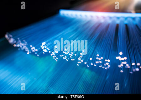 Fiber optics cable with lights abstract background Stock Photo