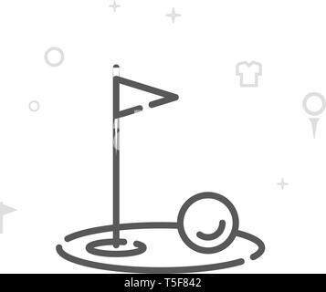 Golf Ball Near Hole Vector Line Icon. Golf Club, Country Club Symbol, Pictogram, Sign. Light Abstract Geometric Background. Editable Stroke. Stock Vector