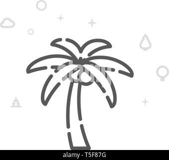 Palm Tree with Nuts Vector Line Icon. Wild Tree Symbol, Pictogram, Sign. Light Abstract Geometric Background. Editable Stroke. Adjust Line Weight. Stock Vector