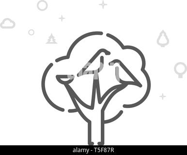 Bird Family with Nest on the Tree Vector Line Icon. Wild Tree Symbol, Pictogram, Sign. Light Abstract Geometric Background. Editable Stroke. Stock Vector