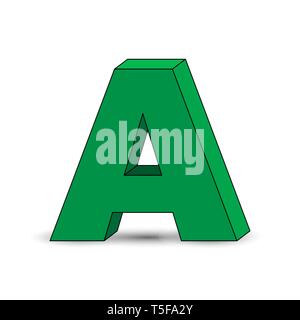 Three-dimensional image of the letter A. the Simulated 3D volume, simple design Stock Vector