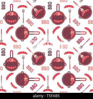 Flat hand drawn barbecue icons seamless pattern Stock Vector