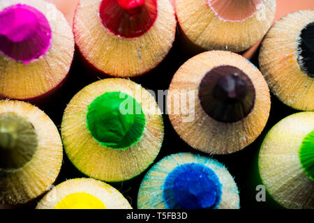 colored pencils peak close-up macro abstract Stock Photo
