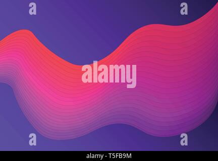 abstract luminous colorful background with red orange wavy stripes on blue violet gradient background Stock Vector