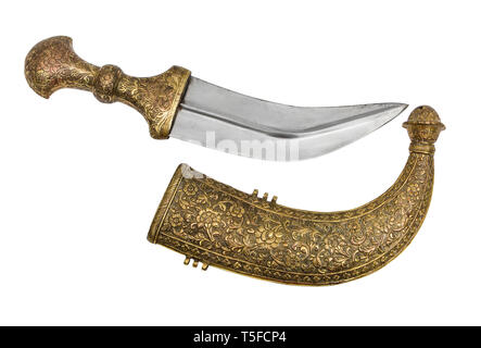 The 19th century example of very fine repousse brass indo-arab jambiya. Stock Photo