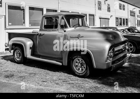 BERLIN - MAY 05, 2018: The full-size pickup truck Ford F-100, 1953. Black and white. Stock Photo