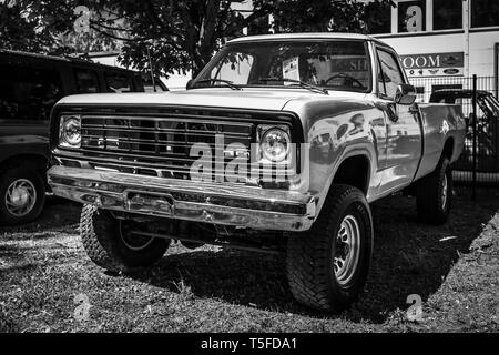 BERLIN - MAY 05, 2018: Full-size pickup truck Dodge W200 Fleetside, 1974. Black and white. Stock Photo