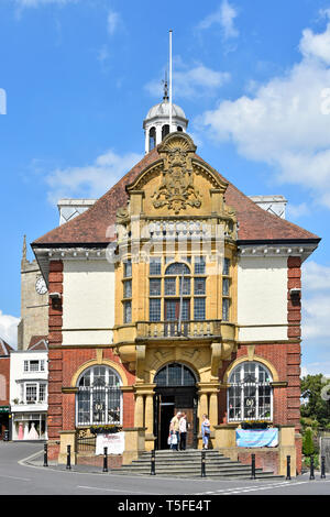 Victorian old Marlborough Town Hall historical listed building in high street of English market town on busy A4 road & junction Wiltshire England UK Stock Photo
