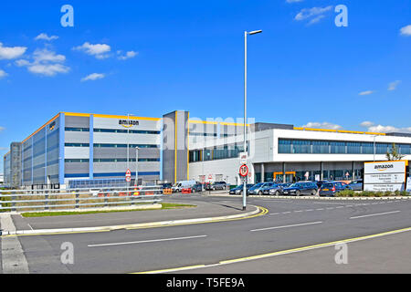 Big Amazon warehouse & distribution centre building handles online shopping retail internet & technology business development Tilbury Essex England UK Stock Photo