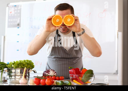 Chef Vlogger Showing Comic Orange Citrus Eye Stock Photo