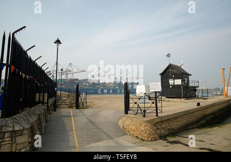 Container ship at Southampton Dock, Hampshire, England, United Kingdom. Stock Photo
