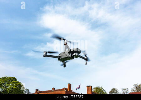 Closeup Looking up at a DJI Mavic 2 PRO personal Drone in flight Stock Photo