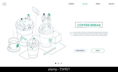 Coffee break - line design style isometric web banner Stock Vector