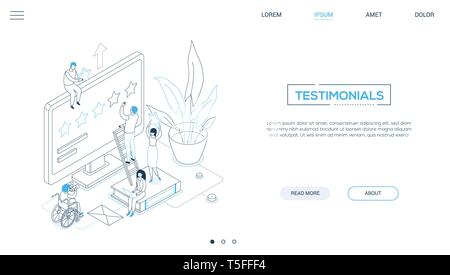 Testimonials - line design style isometric web banner Stock Vector