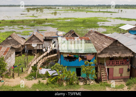 Iquitos, Peru. Amazonas village. Typical indian tribes settlement on the edge of amazon river. Stock Photo
