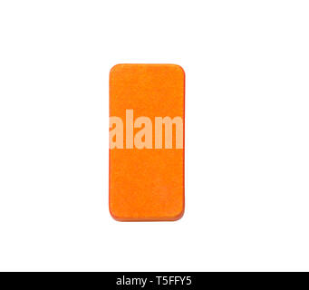 Orange wooden block in the shape of rectangle isolated on white. Construction toys. Stock Photo
