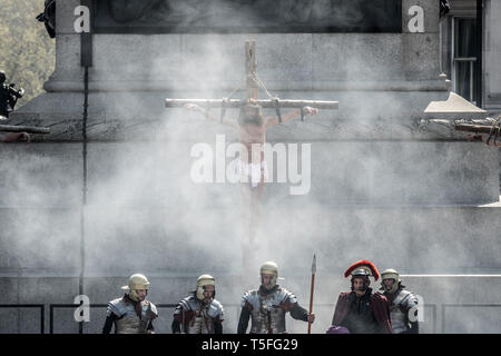 The Passion of Jesus play by the Wintershall Charitable Trust in Trafalgar Square on Good Friday, London, UK Stock Photo