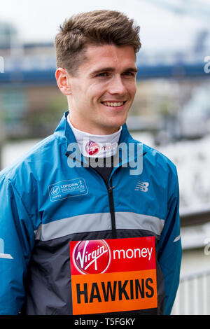 London, UK. 24th April 2019. British elite runner Callum Hawkins during a press photocall ahead of Sunday’s Virgin Money London Marathon. This year’s  Stock Photo