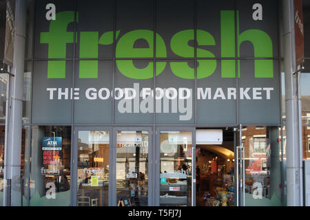 The entrance to a Fresh Supermarket Store in Smithfield, Dublin. Specialising in fresh food it is also a delicatessen and restaurant. Stock Photo