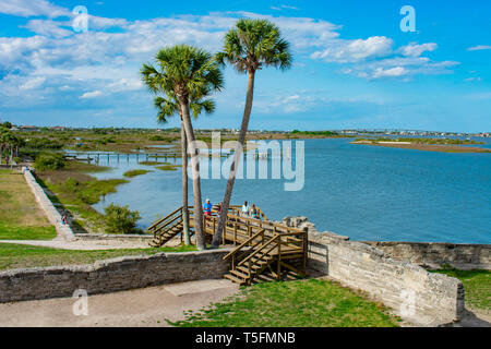 St. Augustine, Florida. March 31 , 2019 . Panoramic view of palm trees and Matanzas Bay  from Castillo de San Marcos fort in Florida's Historic Coast Stock Photo
