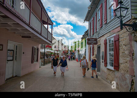 St. Augustine, Florida. March 31 , 2019 . People walking in St. George street at  Florida's Historic Coast  (2) Stock Photo