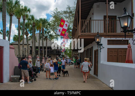 St. Augustine, Florida. March 31 , 2019 . People walking in St. George street at  Florida's Historic Coast  (3) Stock Photo