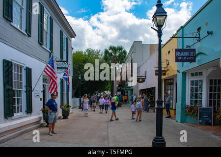 St. Augustine, Florida. March 31 , 2019 . People walking in St. George street at  Florida's Historic Coast  (4) Stock Photo